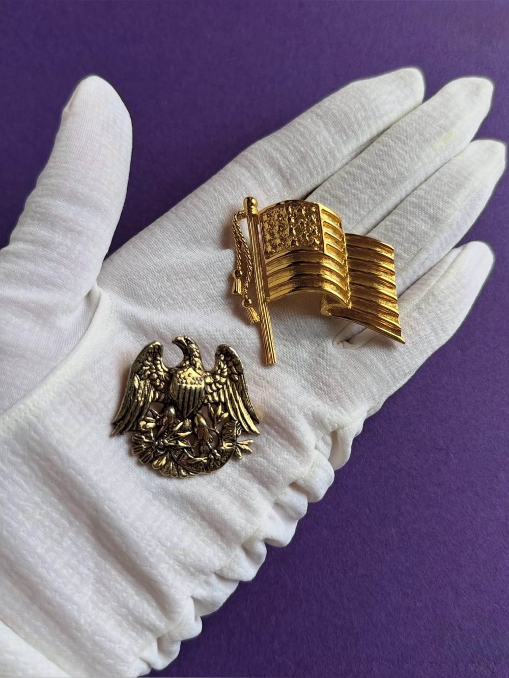 Vintage Napier and Sarah Coventry Gold-Tone American Flag brooches